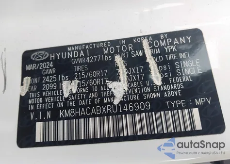 2024 Hyundai Kona Se z USA, uszkodzony, nr VIN KM8HACABXRU146909